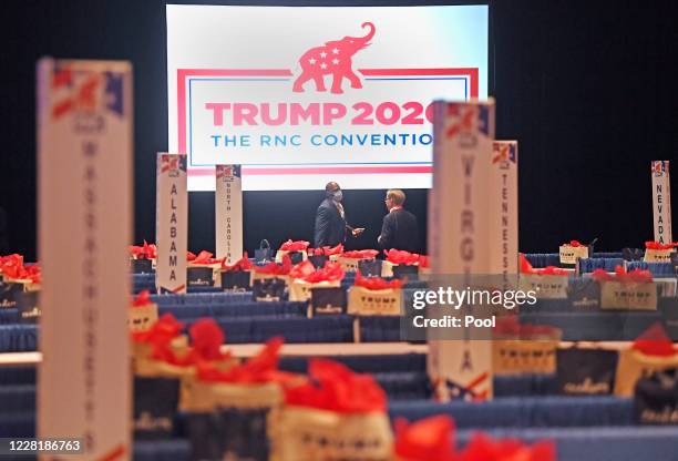 Republican National Convention delegate talk prior to the start of the first day of the Republican National Convention at the Charlotte Convention...