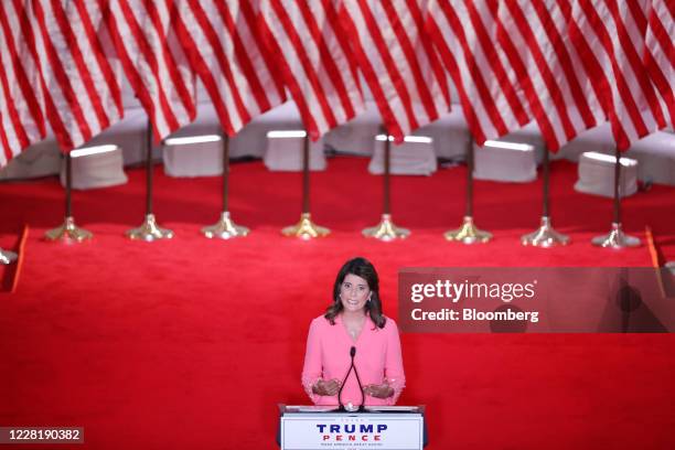 Nikki Haley, former ambassador to the United Nations , speaks during the Republican National Convention at the Andrew W. Mellon Auditorium in...