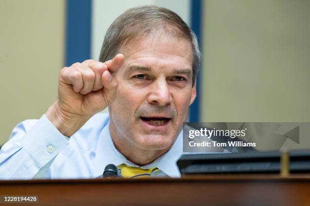 Rep. Jim Jordan, R-Ohio, questions Postmaster General Louis DeJoy during the House Oversight and Reform Committee hearing titled Protecting the...
