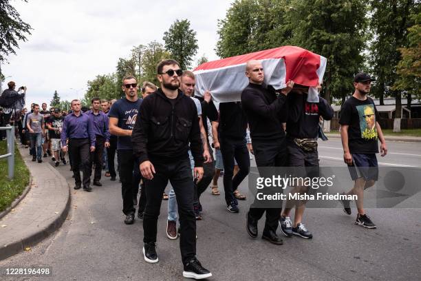 Nikita Krivtsov's burial procession on August 25, 2020 in Maladzyechna, Belarus. The public funeral takes place of Nikita Krivtsov, a political...