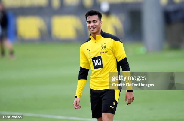 Reinier Jesus Carvalho of Borussia Dortmund laughs during the Borussia Dortmund Training Session on August 25, 2020 in Dortmund, Germany.