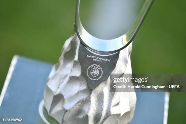 Detail view of the trophy ahead of the UEFA Youth League Final 2019/20 between SL Benfica and Real Madrid CF at Colovray Sports Center on August 25...