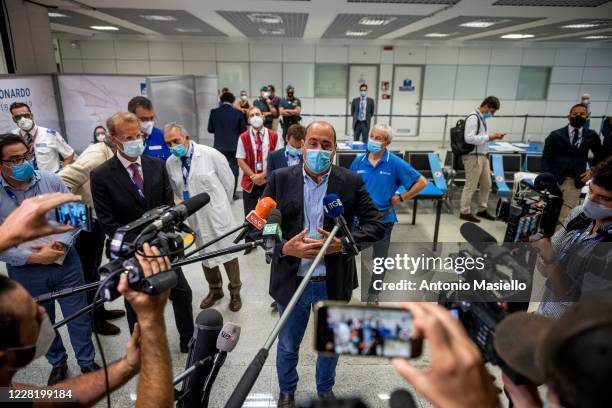 Nicola Zingaretti President of the Lazio region attends a press conference during rapid antigenic tests for Covid-19 to passengers arriving from...