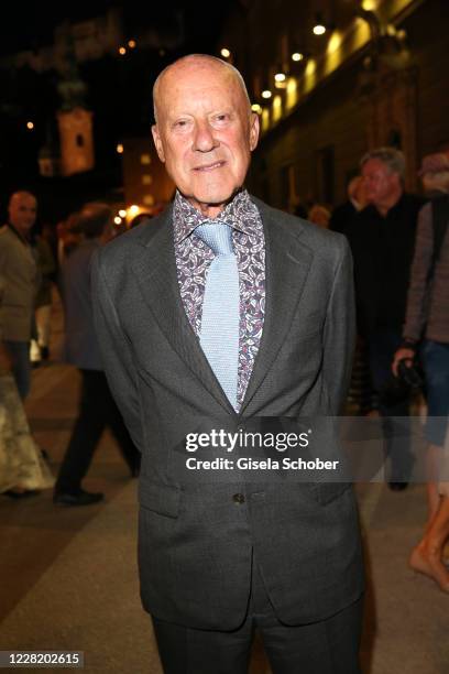 Architect Sir Norman Foster arrives for the "Canto Lirico Concert" during the Salzburg Festival 2020 at Salzburg State Theatre on August 25, 2020 in...