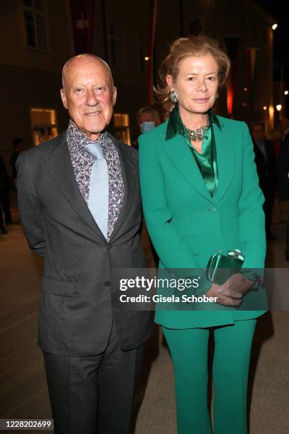 Architect Sir Norman Foster and his wife Elena Ochoa Foster arrive for the "Canto Lirico Concert" during the Salzburg Festival 2020 at Salzburg State...