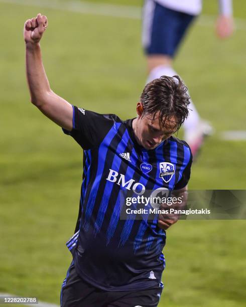 Lassi Lappalainen of the Montreal Impact celebrates his goal during the first half of the MLS game against the Vancouver Whitecaps at Saputo Stadium...