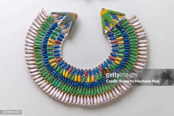 Antique broad necklace. The item is seen in the Royal Ontario Museum exhibit named 'Egyptian Mummies: Ancient Lives. New Discoveries'.