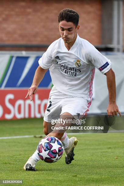 Real Madrid's Sergio Arribas controls the ball during the UEFA Youth League 2019/2020 final football match between Benfica and Real Madrid on August...