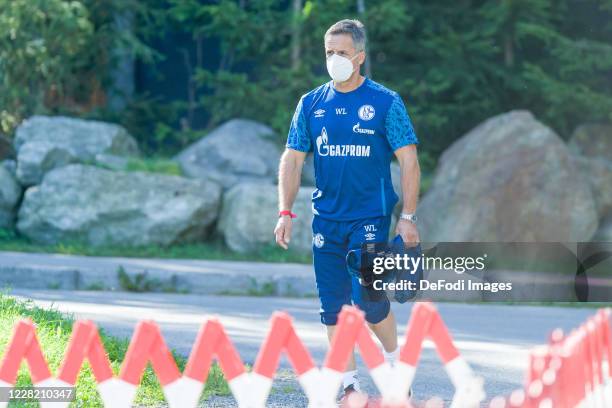 Athletic coach Werner Leuthard of FC Schalke 04 looks on during the FC Schalke 04 Training Camp on August 26, 2020 in Laengenfeld, Austria.