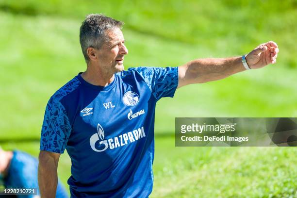 Athletic coach Werner Leuthard of FC Schalke 04 gestures during the FC Schalke 04 Training Camp on August 26, 2020 in Laengenfeld, Austria.