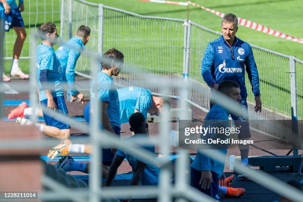 Atheltic coach Werner Leuthard of FC Schalke 04 looks on during the FC Schalke 04 Training Camp on August 25, 2020 in Laengenfeld, Austria.