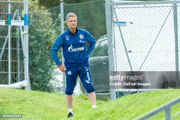 Athletic coach Werner Leuthard of FC Schalke 04 looks on during the FC Schalke 04 Training Camp on August 23, 2020 in Laengenfeld, Austria.