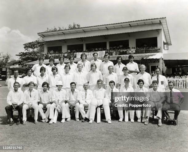 Combined team photograph of the Sri Lanka Board Presidents XI and the MCC cricket team, captained by Mike Brearley, in Galle, Sri Lanka, circa...