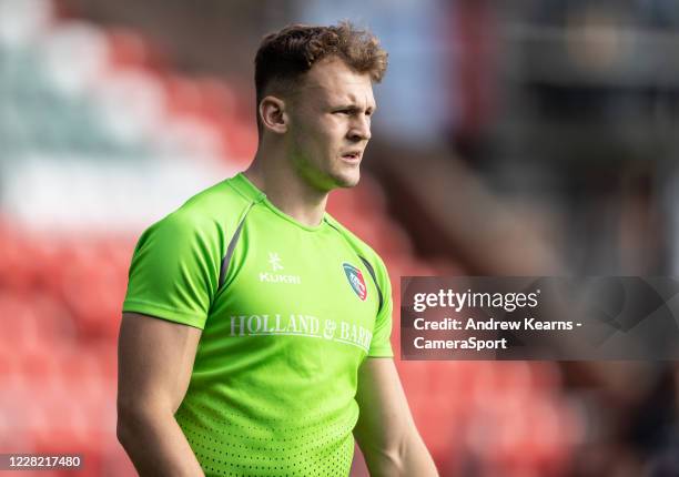 David Williams of Leicester Tigers warming up before the start of play during the Gallagher Premiership Rugby match between Leicester Tigers and...
