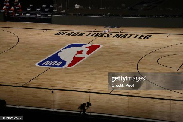 General view of the court after the postponed game five of the first round of the NBA Playoffs between the Oklahoma City Thunder and the Houston...