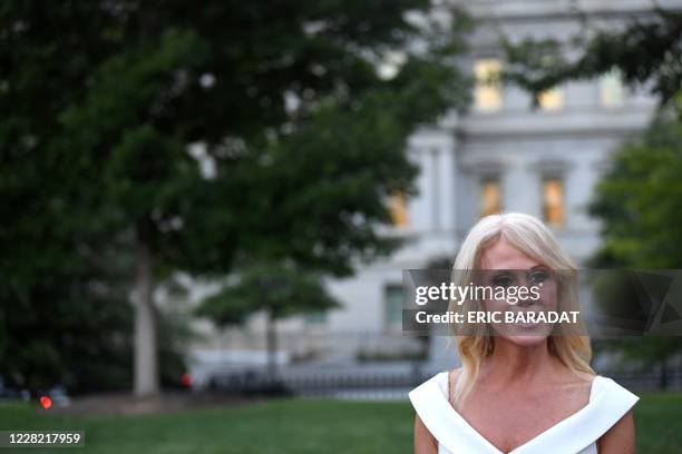 Counselor to the President Kellyanne Conway speaks with the press at the White House in Washington, DC on August 26, 2020. - Conway, a long-serving...