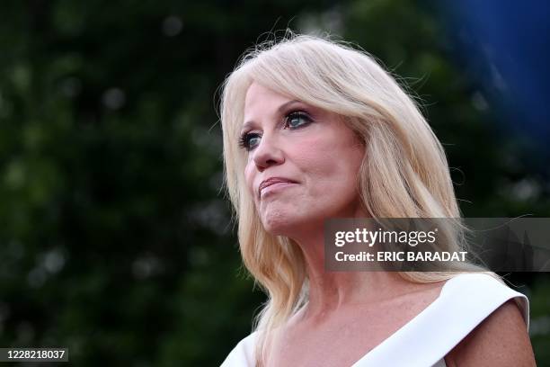 Counselor to the President Kellyanne Conway speaks with the press at the White House in Washington, DC on August 26, 2020. - Conway, a long-serving...