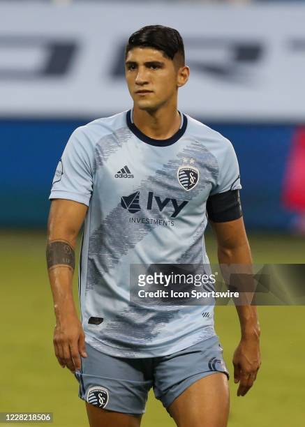 Sporting Kansas City forward Alan Pulido in the first half of an MLS match between the Houston Dynamo and Sporting Kansas City on August 25, 2020 at...