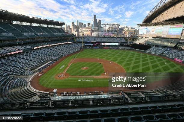 General view of T-Mobile Park during the game between the Texas Rangers and the Seattle Mariners on Saturday, August 22, 2020 in Seattle, Washington.