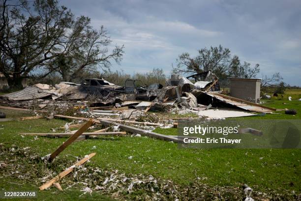 Damage is seen from Hurricane Laura August 27, 2020 in Grand Lake, Louisiana. Hurricane Laura came ashore bringing rain and high winds to the...