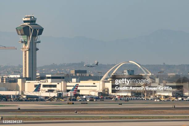 General Views of LAX and the airport control tower on August 27, 2020 in Los Angeles, California.