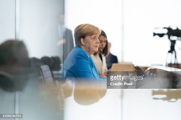 German Chancellor Angela Merkel speaks to the media at her annual summer press conference during the coronavirus pandemic on August 28, 2020 in...