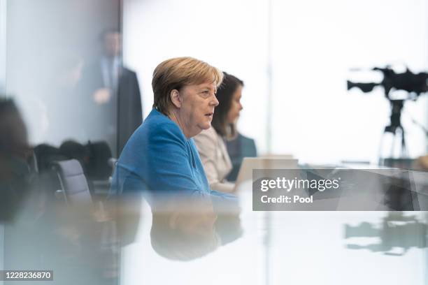 German Chancellor Angela Merkel speaks to the media at her annual summer press conference during the coronavirus pandemic on August 28, 2020 in...