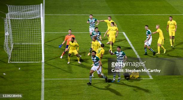 Dublin , Ireland - 27 August 2020; Roberto Lopes of Shamrock Rovers celebrates after scoring his side's second goal during the UEFA Europa League...