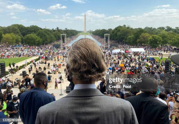 Rev. Al Sharpton, whose National Action Network organized the "Get Your Knee Off Our Necks" March on Washington in support of racial justice, looks...