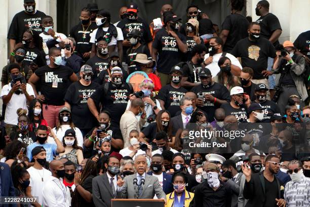 Rev. Al Sharpton, founder and president of National Action Network, speaks alongside Rep. Al Green and Rep. Sheila Jackson Lee during the March on...