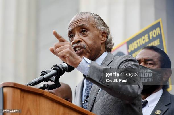 Rev. Al Sharpton speaks during the March on Washington at the Lincoln Memorial on August 28, 2020 in Washington, DC. Today marks the 57th anniversary...