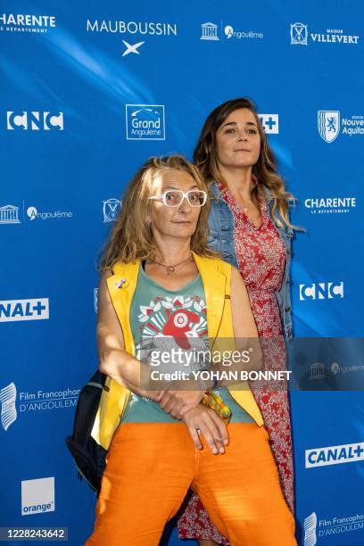 French actress Corinne Masiero and French actress Blanche Gardin pose during a photocall for the film «Effacer l'historique» during the Francophone...