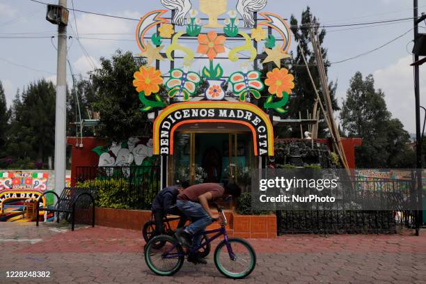 Restored trajinera arches of the Xochimilco Embarcadero, located in Mexico City, Mexico, on August 28, 2020 during the health emergency due to...