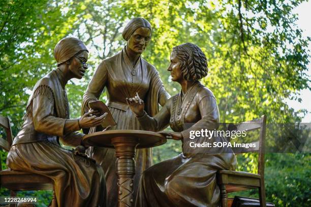 View of the Statue of women's rights pioneers unveiled at Central Park on Women's Equality Day.