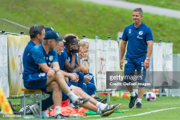 Athletic coach Werner Leuthard of FC Schalke 04 looks on during the pre-season friendly match between FC Schalke 04 and Aris Thessaloniki at Stadion...