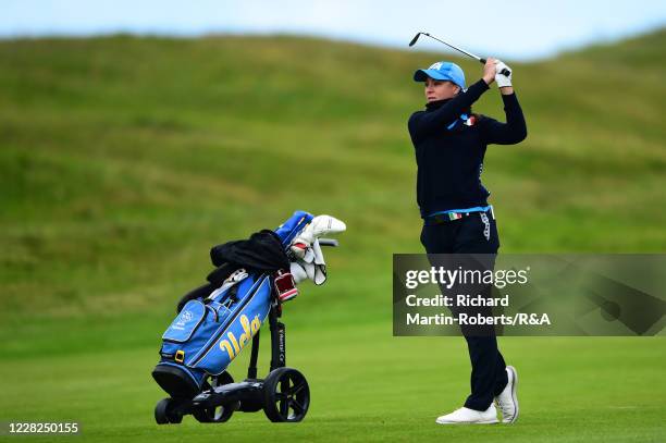 Emilie Alba Paltrinieri of Italy hits an approach shot during the Semi-Finals on Day Five of The Women's Amateur Championship at The West Lancashire...
