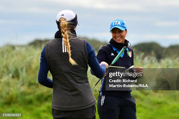 Emilie Alba Paltrinieri of Italy congratulates Annabelll Fuller of England on winning her match during the Semi-Finals on Day Five of The Women's...