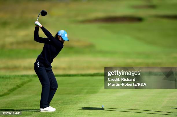 Emilie Alba Paltrinieri of Italy tees off during the Semi-Finals on Day Five of The Women's Amateur Championship at The West Lancashire Golf Club on...
