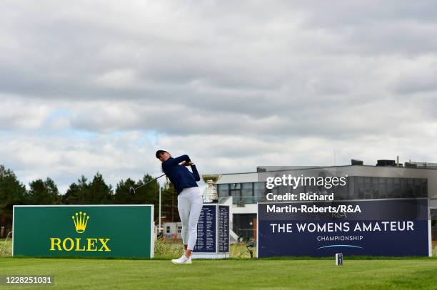 Annabell Fuller of England tees off on the 1st hole during the Final on Day Five of The Women's Amateur Championship at The West Lancashire Golf Club...