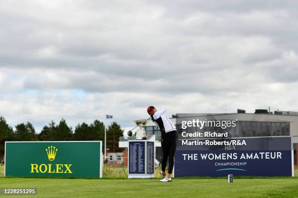 Aline Krauter of Germany tees off on the 1st hole during the Final on Day Five of The Women's Amateur Championship at The West Lancashire Golf Club...