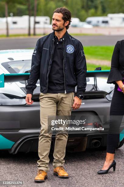 Prince Carl Philip of Sweden participates in the inauguration of the GTR Motorpark during the Prince Carl Philip Racing Trophy on August 29, 2020 in...