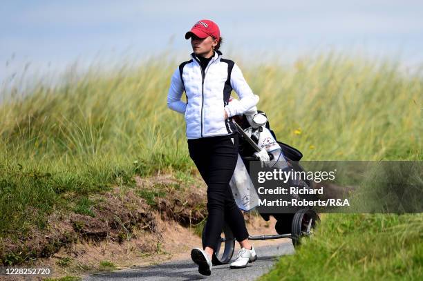 Aline Krauter of Germany walks to the 9th hole during the Final on Day Five of The Women's Amateur Championship at The West Lancashire Golf Club on...