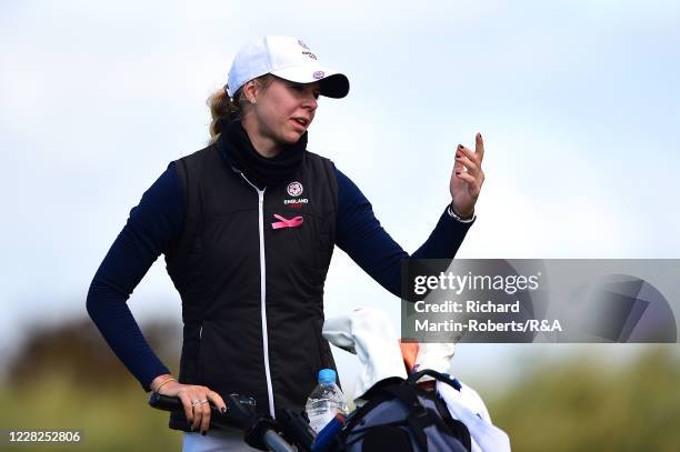 Annabell Fuller of England reacts during the Final on Day Five of The Women's Amateur Championship at The West Lancashire Golf Club on August 29,...