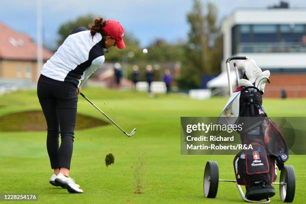 Aline Krauter of Germany hits her approach shot to the 18th green during the Final on Day Five of The Women's Amateur Championship at The West...