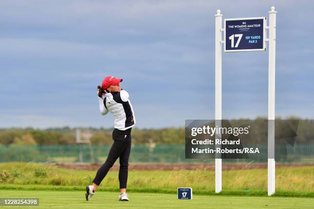 Aline Krauter of Germany tees off on the 17th hole during the Final on Day Five of The Women's Amateur Championship at The West Lancashire Golf Club...