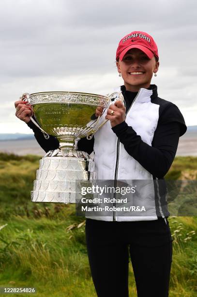 Aline Krauter of Germany poses with the trophy following her victory during the Final on Day Five of The Women's Amateur Championship at The West...