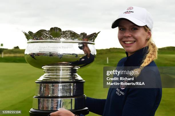 Annabell Fuller of England poses with the runners up trophy during the Final on Day Five of The Women's Amateur Championship at The West Lancashire...