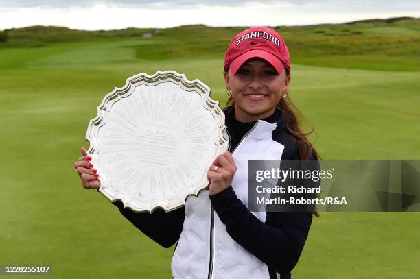 Aline Krauter of Germany poses with the Pam Barton salver following her victory during the Final on Day Five of The Women's Amateur Championship at...