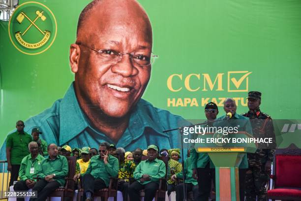 Tanzania's incumbent President and presidential candidate of ruling party Chama Cha Mapinduzi John Magufuli speaks during the official launch of the...