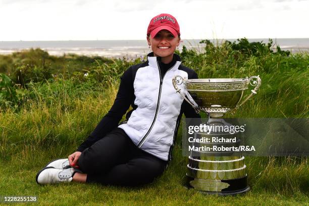 Aline Krauter of Germany poses with the trophy following her victory during the Final on Day Five of The Women's Amateur Championship at The West...